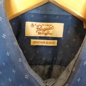 Original Penguin Blue Slim Fit Button Down Shirt